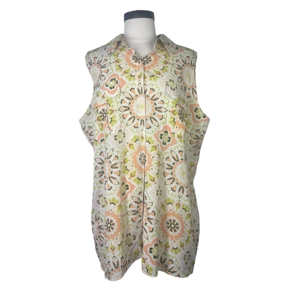 Ann Taylor Outlet sleeveless button down vintage inspired  blouse size xl